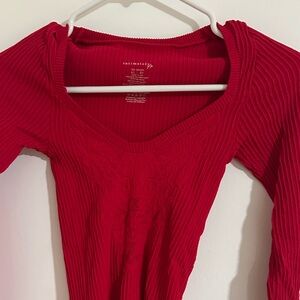 Free People Red Ribbed Top